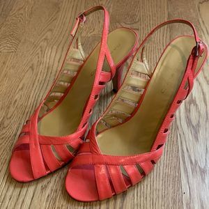 Bandolino Red Pink Coral Slingback Heel Sandal Peep Toe Strappy 9M Womens